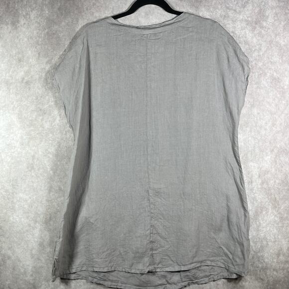 Match Point Blouse Womens Medium Gray Linen Lightweight Vacation Beach Lagenlook - Picture 5 of 9